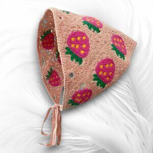 Crochet Strawberry Bandana Tie Bonnet Hat